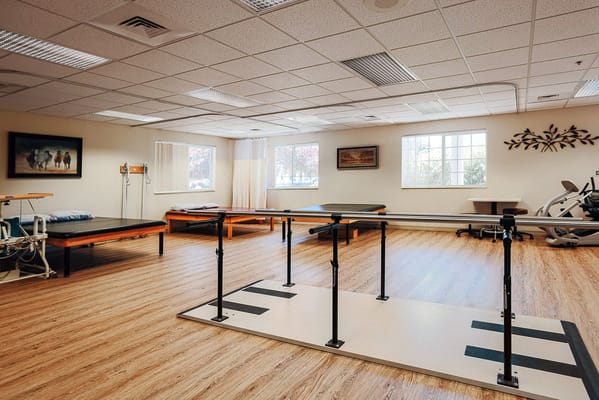 Interior view of a therapy room with equipment