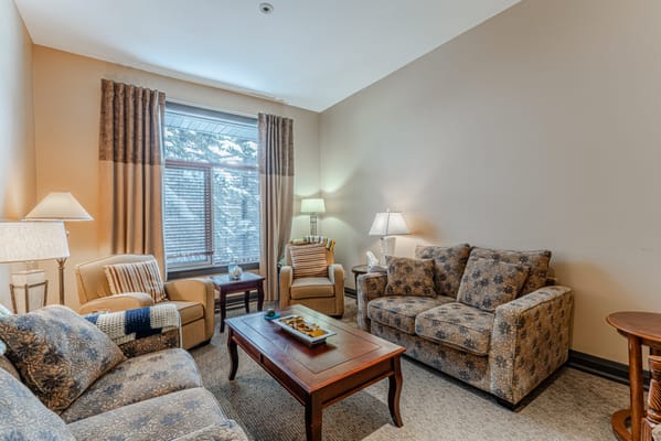 Bright common area in a senior living facility