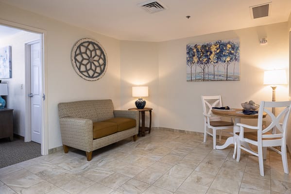 Cozy interior space with seating and decor