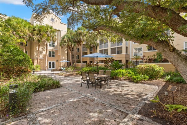 Beautiful outdoor garden area with seating