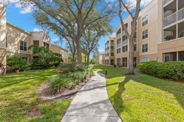 Pathway through landscaped outdoor area