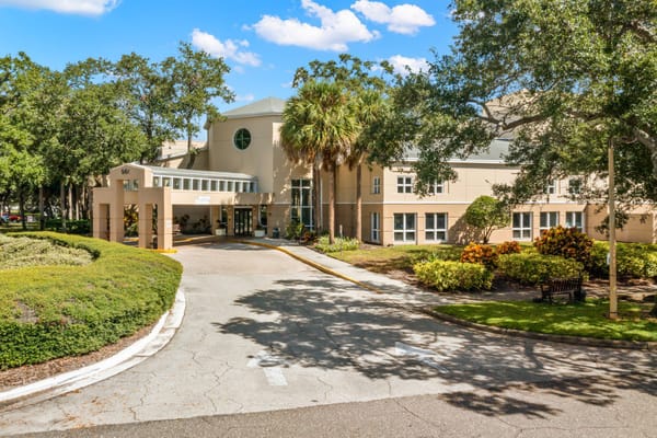 Entrance view of The Barrington assisted living facility