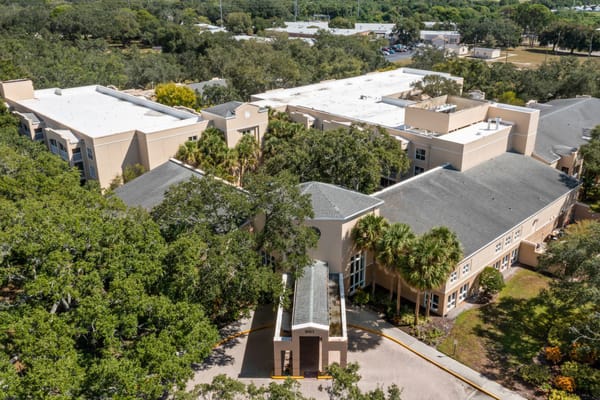 Aerial view of The Barrington with landscaped entrance