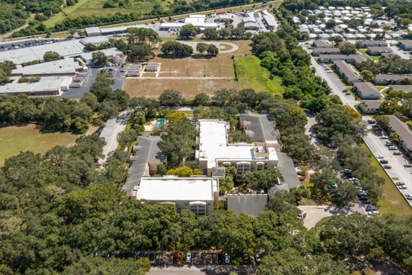 Aerial view of The Barrington senior living campus
