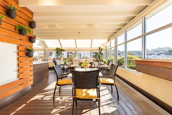 Bright interior space with seating and plants