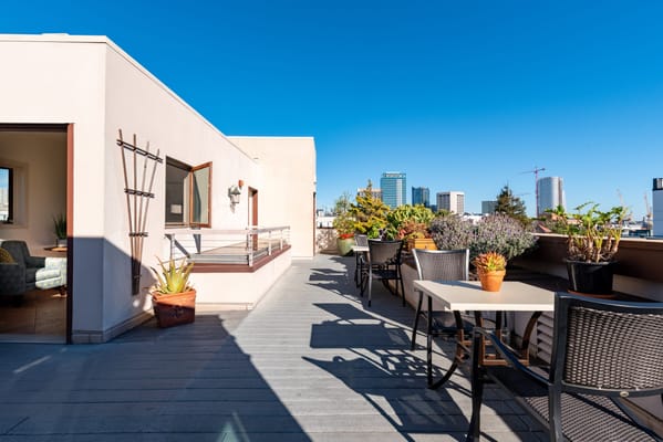 Outdoor terrace with seating and plants