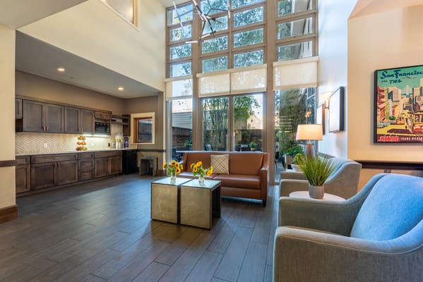 Bright interior lounge with comfortable seating