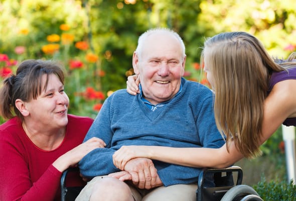Residents enjoying time together in a garden