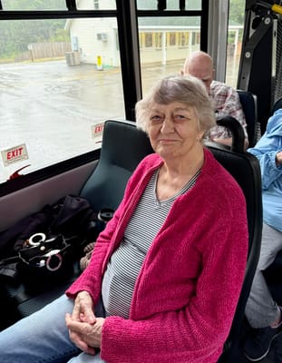 A resident on a facility shuttle bus