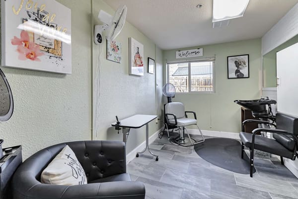 Interior salon area with chairs and decorations