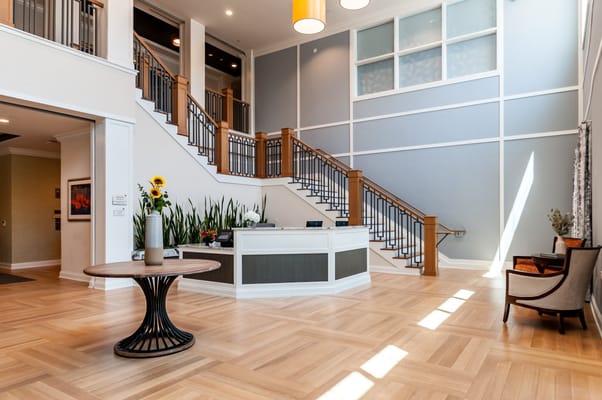 Bright and welcoming lobby area with reception desk