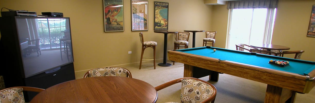 Interior common area with seating and a pool table