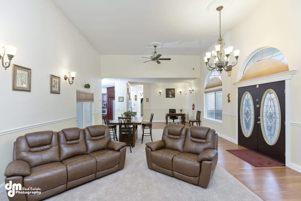 Interior view of a common area with seating