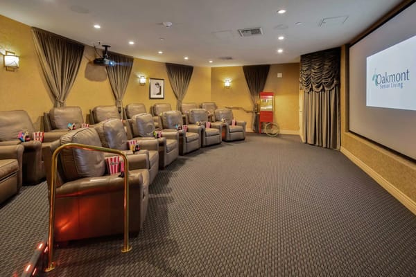 Interior view of a private movie theater with seating