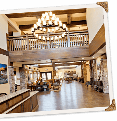 Bright and spacious common area in assisted living facility