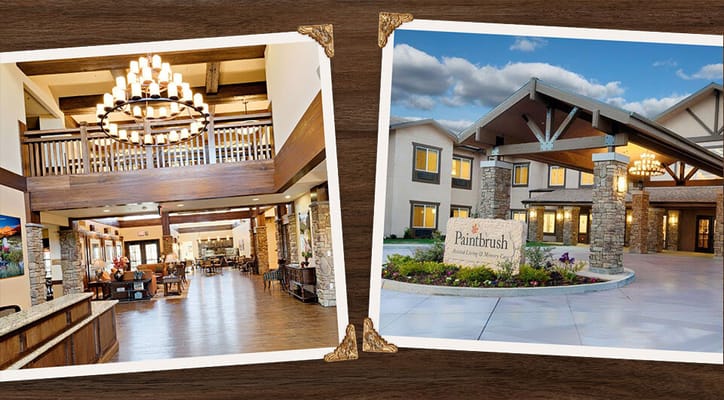 Interior lobby and exterior view of Paintbrush Assisted Living