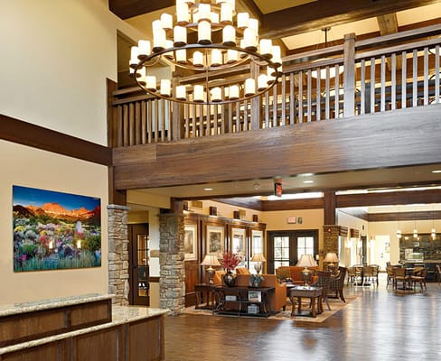 Bright and welcoming common area with seating