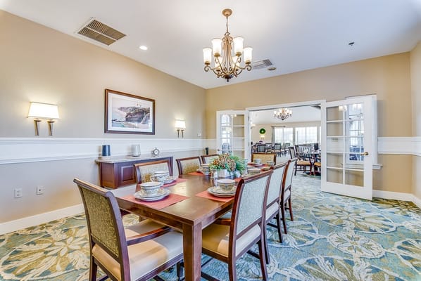 Dining area with a table set for a meal