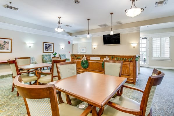Interior view of a common area with seating