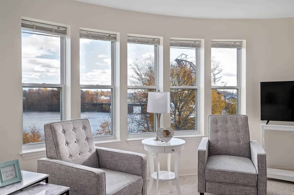 Cozy sitting area with a view of the water