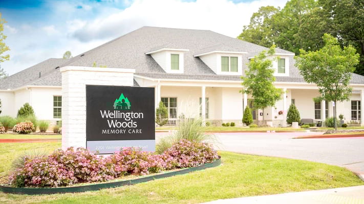 Exterior view of Wellington Woods Memory Care facility