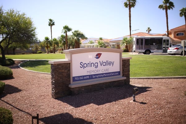Exterior view of Spring Valley Memory Care sign