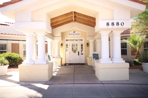 Exterior view of Spring Valley Memory Care entrance