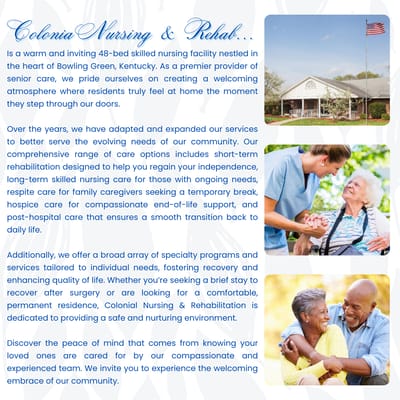 Exterior view of a nursing facility with an American flag