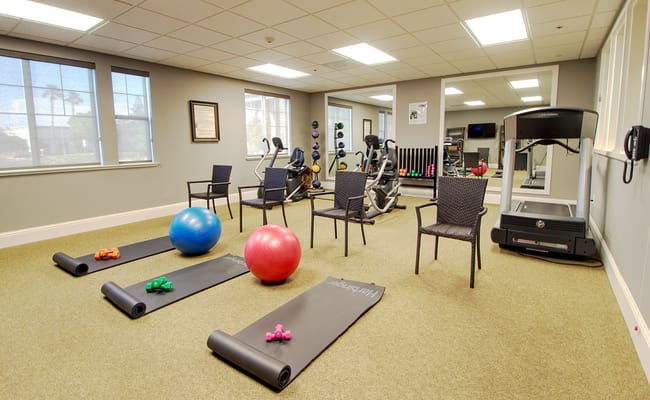 Well-equipped exercise room with fitness equipment