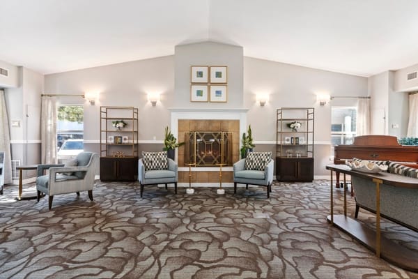 Interior lounge area with seating and decor