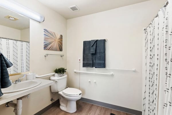 Brightly lit bathroom with modern fixtures