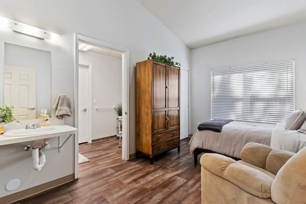 Cozy interior of a private resident room with furnishings