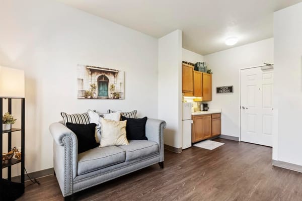 Cozy interior of a resident room with kitchen