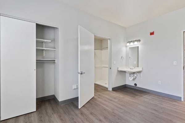 Private resident room with closet and bathroom