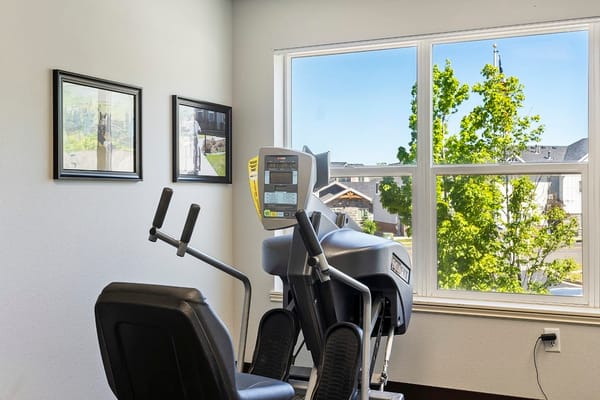Interior view of a fitness machine with a view outside