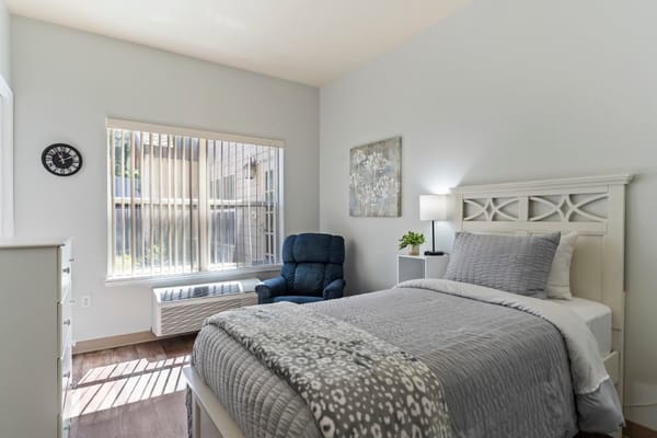 Brightly furnished private room in assisted living