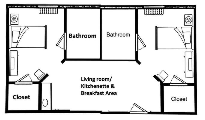 Architectural floor plan of a resident unit layout
