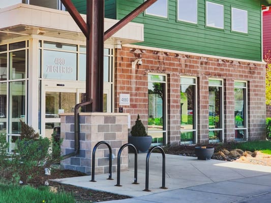 Exterior view of a senior living facility entrance