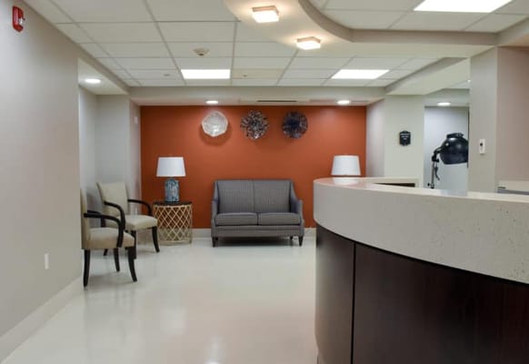 Bright common area with seating and decor