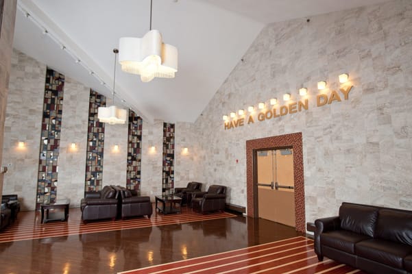 Interior view of a common area with seating