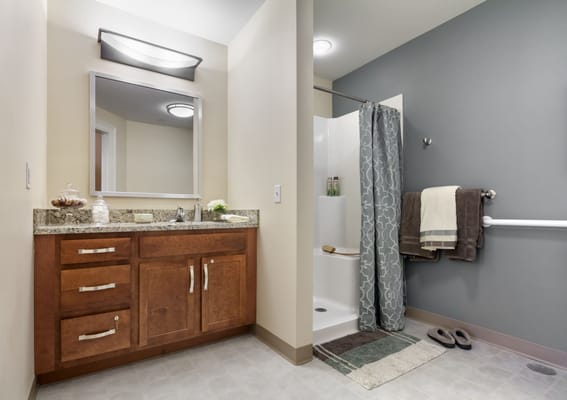 Modern bathroom in a senior living facility