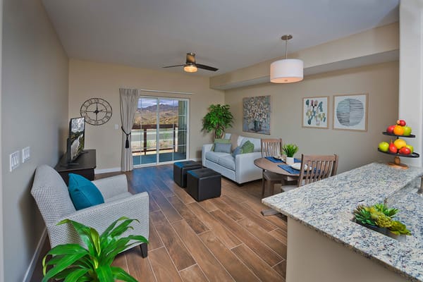 Bright living room in a modern senior apartment