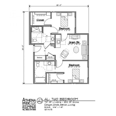 Architectural floor plan of a two-bedroom apartment