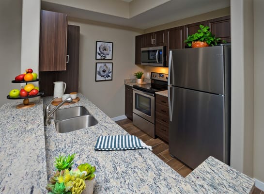 Modern kitchen interior with stainless steel appliances