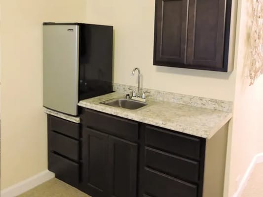 Kitchenette area with refrigerator and sink