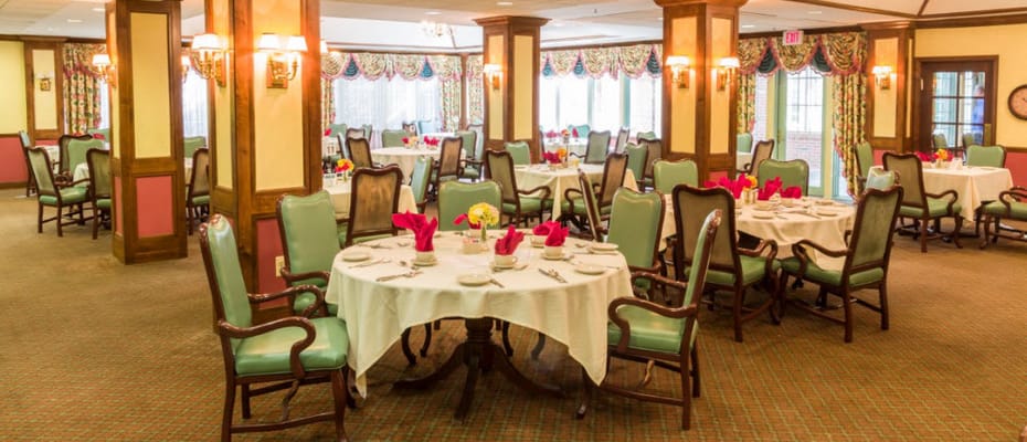 Dining area with tables set for meals