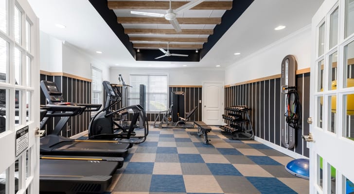 Interior view of a fitness room with equipment