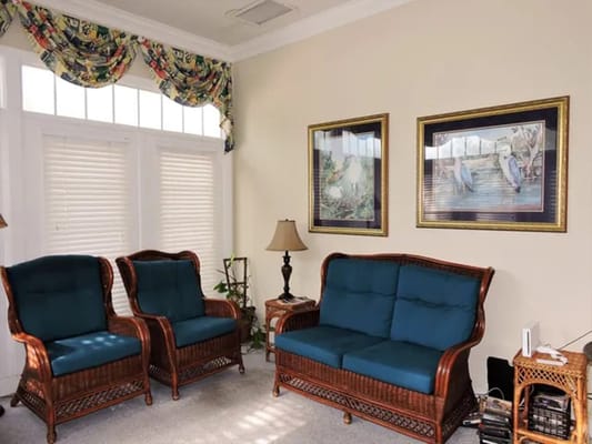 Cozy furniture in a common area of a senior living facility