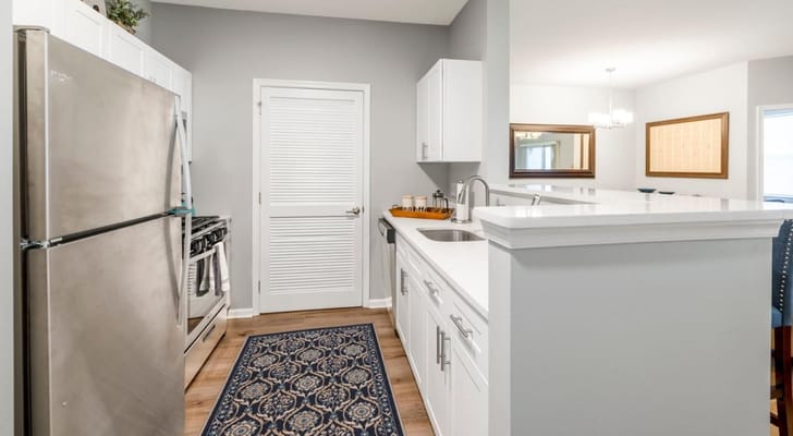 Modern kitchen interior with stainless steel appliances