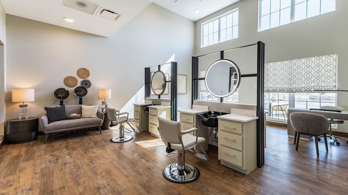 Interior view of a hair salon in a senior living facility